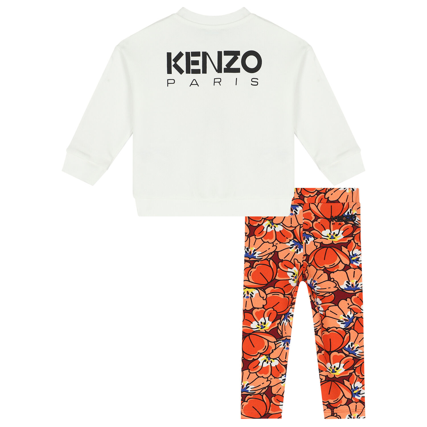 Younger Girls Ivory & Orange Boke Flower Leggings Set, 1, hi-res